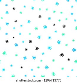 Light Blue, Green vector seamless pattern with christmas snowflakes. Colorful decorative design in xmas style with snow. Texture for window blinds, curtains.