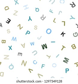 Light Blue, Green vector seamless layout with latin alphabet. Abstract illustration with colored latin alphabet. Pattern for trendy fabric, wallpapers.