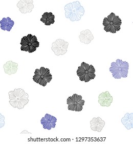 Light Blue, Green vector seamless abstract pattern with flowers. Decorative design of flowers on white background. Pattern for design of fabric, wallpapers.