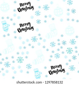 Light Blue, Green vector seamless layout with bright snowflakes, balls, socks, mittens. Colorful xmas elements with gradient. Design for textile, fabric, wallpapers.