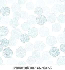 Light Blue, Green vector seamless doodle pattern with flowers. Decorative design of flowers on white background. Design for wallpaper, fabric makers.