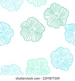 Light Blue, Green vector seamless doodle template with flowers. Flowers with gradient on white background. Pattern for design of fabric, wallpapers.
