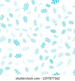 Light Blue, Green vector seamless doodle template with leaves, branches. Glitter abstract illustration with leaves and branches. Texture for window blinds, curtains.