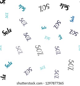 Light Blue, Green vector seamless template with 50% selling. Illustration with signs of sales on abstract template. Backdrop for super sales on Black Friday.