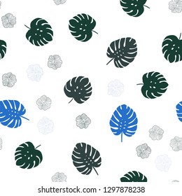 Light Blue, Green vector seamless elegant wallpaper with flowers, leaves. Creative illustration in blurred style with leaves, flowers. Texture for window blinds, curtains.