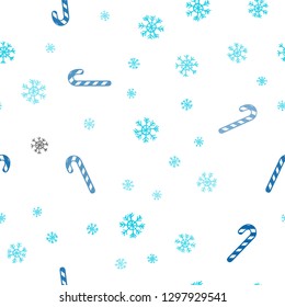 Light Blue, Green vector seamless layout with christmas sweet desserts.