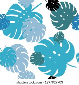 Light Blue, Green vector seamless doodle background with leaves. Shining colored illustration with leaves in doodle style. Design for textile, fabric, wallpapers.