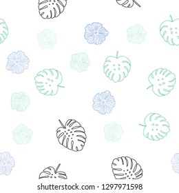 Light Blue, Green vector seamless elegant background with flowers, leaves. Glitter abstract illustration with leaves and flowers. Texture for window blinds, curtains.