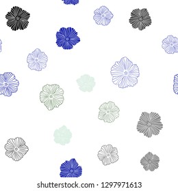 Light Blue, Green vector seamless elegant pattern with flowers. Glitter abstract illustration with flowers. Design for textile, fabric, wallpapers.