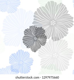 Light Blue, Green vector seamless abstract backdrop with flowers. Doodle illustration of flowers in Origami style. Template for business cards, websites.