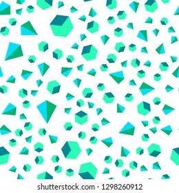 Light Blue, Green vector seamless, isometric background with triangles, cubes. Illustration with set of colorful triangles, squares. Pattern for design of fabric, wallpapers.
