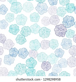 Light Blue, Green vector seamless doodle template with flowers. Decorative design of flowers on white background. Pattern for design of fabric, wallpapers.