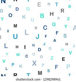 Light Blue, Green vector seamless texture with ABC characters. Modern geometrical illustration with ABC english symbols. Texture for window blinds, curtains.