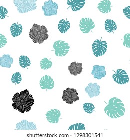 Light Blue, Green vector seamless doodle template with flowers, leaves. Modern abstract illustration with leaves and flowers. Pattern for design of fabric, wallpapers.