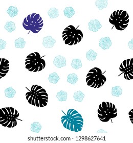 Light Blue, Green vector seamless abstract design with flowers, leaves. Abstract illustration with leaves, flowers in doodles style. Pattern for design of fabric, wallpapers.
