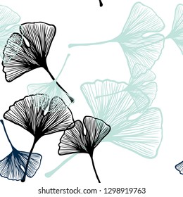 Light Blue, Green vector seamless doodle template with leaves. Creative illustration in blurred style with leaves. Texture for window blinds, curtains.