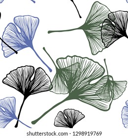 Light Blue, Green vector seamless abstract pattern with leaves. leaves on blurred abstract background with gradient. Pattern for trendy fabric, wallpapers.
