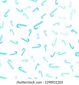 Light Blue, Green vector seamless template with sweet christmas sticks.