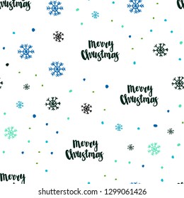 Light Blue, Green vector seamless cover with beautiful snowflakes. Glitter abstract illustration with crystals of ice. Pattern for design of window blinds, curtains.