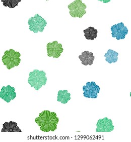 Light Blue, Green vector seamless elegant template with flowers. Abstract illustration with flowers in doodles style. Texture for window blinds, curtains.