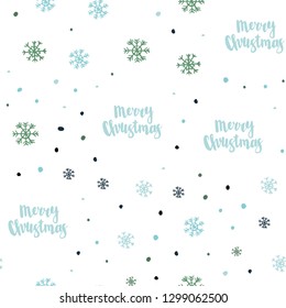 Light Blue, Green vector seamless background with xmas snowflakes. Modern geometrical abstract illustration with snowflakes. Pattern for design of window blinds, curtains.