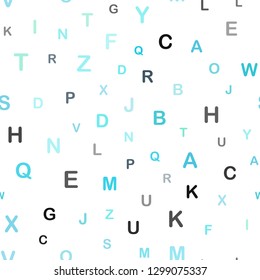 Light Blue, Green vector seamless template with isolated letters. Blurred design in simple style with signs of alphabet. Design for wallpaper, fabric makers.