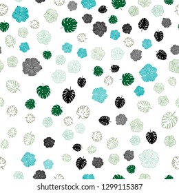 Light Blue, Green vector seamless abstract background with leaves, flowers. Colorful abstract illustration with leaves in doodle style. Pattern for design of fabric, wallpapers.