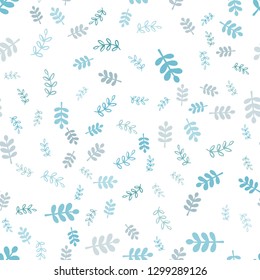 Light Blue, Green vector seamless doodle texture with leaves, branches. Illustration with doodles on abstract template. Template for business cards, websites.