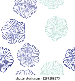 Light Blue, Green vector seamless doodle layout with flowers. Modern abstract illustration with flowers. Pattern for trendy fabric, wallpapers.