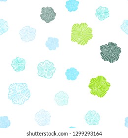 Light Blue, Green vector seamless doodle layout with flowers. Colorful illustration in doodle style with flowers. Texture for window blinds, curtains.