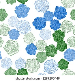 Light Blue, Green vector seamless doodle layout with flowers. Doodle illustration of flowers in Origami style. Template for business cards, websites.