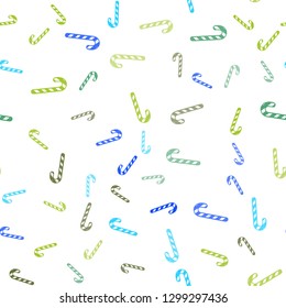 Light Blue, Green vector seamless template with sweet christmas sticks.