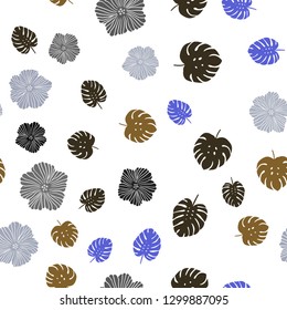 Light Blue, Green vector seamless natural background with flowers, leaves. Decorative design in Indian style on white background. Pattern for trendy fabric, wallpapers.