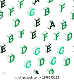 Light Blue, Green vector seamless template with 3D isolated letters. Colorful gradient design in 3D style with signs of alphabet. Pattern for design of fabric, wallpapers.