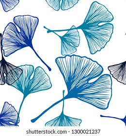 Light Blue, Green vector seamless natural backdrop with leaves. leaves on blurred abstract background with gradient. Design for textile, fabric, wallpapers.