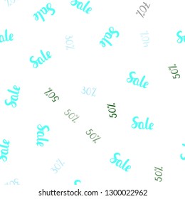 Light Blue, Green vector seamless cover with symbols of 30, 40, 50 % sales. Colorful set of  percentage signs in simple style. Design for business ads, commercials.