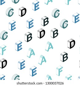 Light Blue, Green vector seamless layout with 3D latin alphabet. Colorful 3D alphabet signs with gradient on white background. Pattern for trendy fabric, wallpapers.