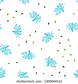 Light Blue, Green vector seamless doodle texture with leaves, branches. Modern abstract illustration with leaves and branches. Design for wallpaper, fabric makers.