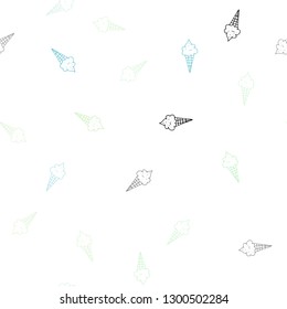 Light Blue, Green vector seamless template with tasty ice-cream. Glitter abstract sketch with ice-cream cones. Pattern for menu of cafes and restaurants.