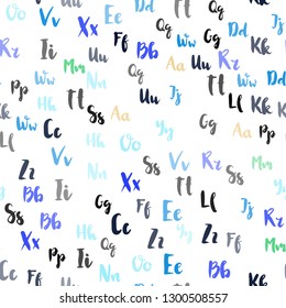 Light Blue, Green vector seamless layout with latin alphabet. Colored alphabet signs with gradient on white background. Design for wallpaper, fabric makers.