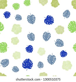 Light Blue, Green vector seamless doodle background with flowers, leaves. Leaves, flowers in natural style on white background. Design for wallpaper, fabric makers.