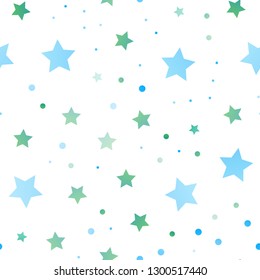 Light Blue, Green vector seamless pattern with christmas stars. Decorative shining illustration with stars on abstract template. The pattern can be used for new year ad, booklets.