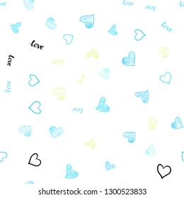 Light Blue, Green vector seamless template with text LOVE YOU, hearts. Romantic illustration with colorful phrase LOVE YOU, hearts. Design for wallpaper, fabric makers.