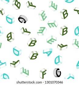 Light Blue, Green vector seamless background with 3D signs of alphabet. Colorful gradient design in 3D style with signs of alphabet. Texture for window blinds, curtains.