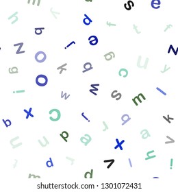 Light Blue, Green vector seamless template with isolated letters. Modern geometrical illustration with ABC english symbols. Pattern for trendy fabric, wallpapers.