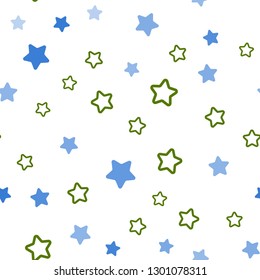 Light Blue, Green vector seamless cover with small and big stars. Blurred decorative design in simple style with stars. Pattern for trendy fabric, wallpapers.