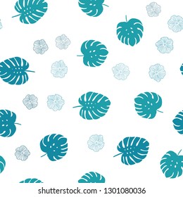 Light Blue, Green vector seamless doodle layout with flowers, leaves. Modern abstract illustration with leaves and flowers. Texture for window blinds, curtains.