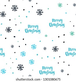 Light Blue, Green vector seamless background with xmas snowflakes. Shining colorful illustration with snow on abstract template. Trendy design for wallpaper, fabric makers.