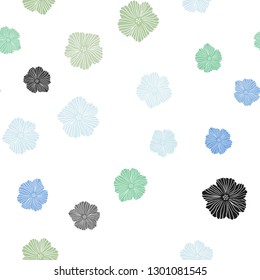 Light Blue, Green vector seamless elegant template with flowers. Sketchy doodle flowers on white background. Template for business cards, websites.