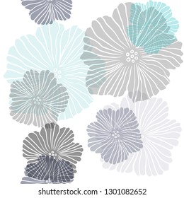 Light Blue, Green vector seamless abstract design with flowers. Doodle illustration of flowers in Origami style. Design for textile, fabric, wallpapers.